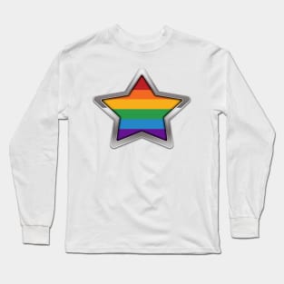 Large LGBT Pride Flag Rainbow Colored Star with Chrome Frame. Long Sleeve T-Shirt